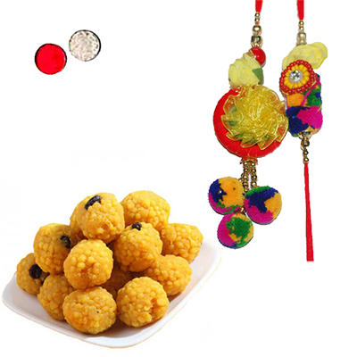 "BhaiyaBhabi Rakhi - BBR-913 A-code010, 500gms of Laddu - Click here to View more details about this Product